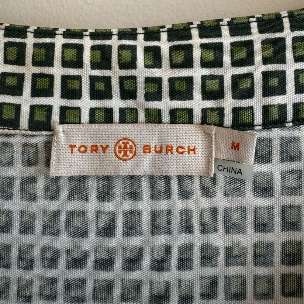 Tory Burch 100% Silk Green Blocks Dress Size Medium